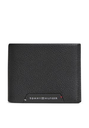 Sort tekstureret læderpung med Tommy Hilfiger-logo plade foran i bunden midt.