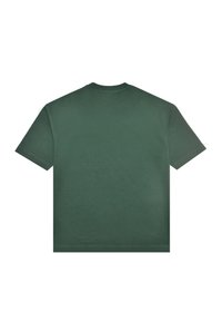 T-shirt uni vert foncé à manches courtes, vue de dos, avec un col rond.