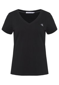 EMBROIDERY V NECK - Tricou basic - black