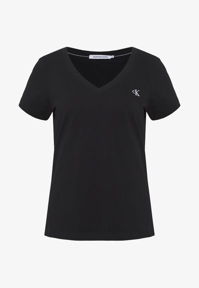 EMBROIDERY V NECK - T-shirt basique - black