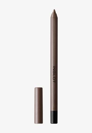 Crayon eyeliner Inglot marron mat avec le capuchon retiré, montrant la pointe pointue, sur un fond clair uni.