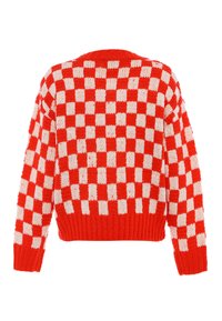 Maglione a quadri rossi e bianchi, con scollatura rotonda, orlo a costine e maniche scivolate. Tessuto testurizzato dall'aspetto accogliente.