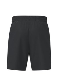 Shorts de sport noirs avec une taille élastique, fabriqués en matériau léger. Le design est simple sans poches ni motifs visibles.