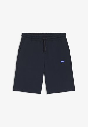 Navy zilas šorti ar aukliņu jostu, elastīgu vidukli un sānu kabatām, ar nelielu zilu "HUGO" logotipu uz labās augšstilba puses.