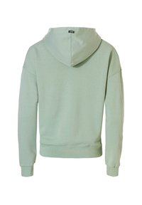 Mintgroene katoenen hoodie met een grote capuchon, verlaagde schouders, ribgebreide manchetten en een rechte zoom. Geen zichtbare ontwerpelementen aan de voorkant.
