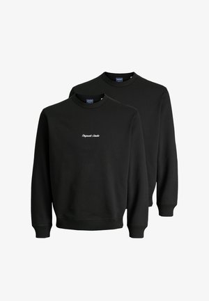 Sweatshirts noirs en mélange de coton, avec des manches longues, un col rond, des poignets côtes et une petite broderie blanche sur le devant.