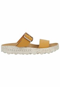 Sandale à enfiler beige avec deux brides, une boucle sur la bride supérieure, et une semelle blanche épaisse texturée avec la marque "Asportuguesas".