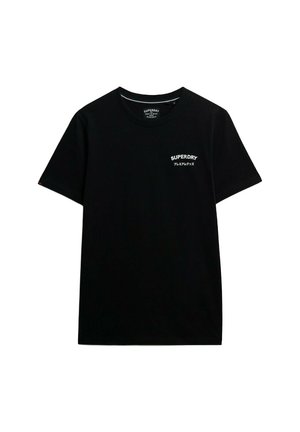 Zwarte korte mouwen t-shirt gemaakt van katoen. Voorzien van een klein wit "SUPERDRY" logo op de linkerborst. Ronde halslijn, regular fit.