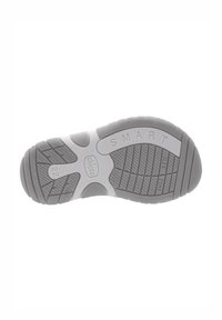 Suola di scarpa in gomma grigia con un motivo testurizzato, contrassegnata con "SMART" e "FLEX ZONE", caratterizzata da una punta arrotondata e bordi rinforzati.