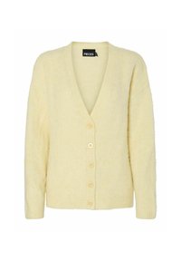 Gul, fluffig kavaj med V-ringning, långa ärmar och fem knappar framtill. Mjuk textur och ribbade ärmslut fulländar designen.