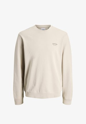 Felpa beige chiaro realizzata in materiale morbido, con scollo rotondo, maniche lunghe e un piccolo logo sul petto. Vestibilità classica e tessuto tradizionale.