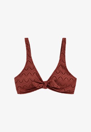 Roostepunane pitsiline bikiinitop esisõlmega ja siksakmustriga, laiad õlarihmad.