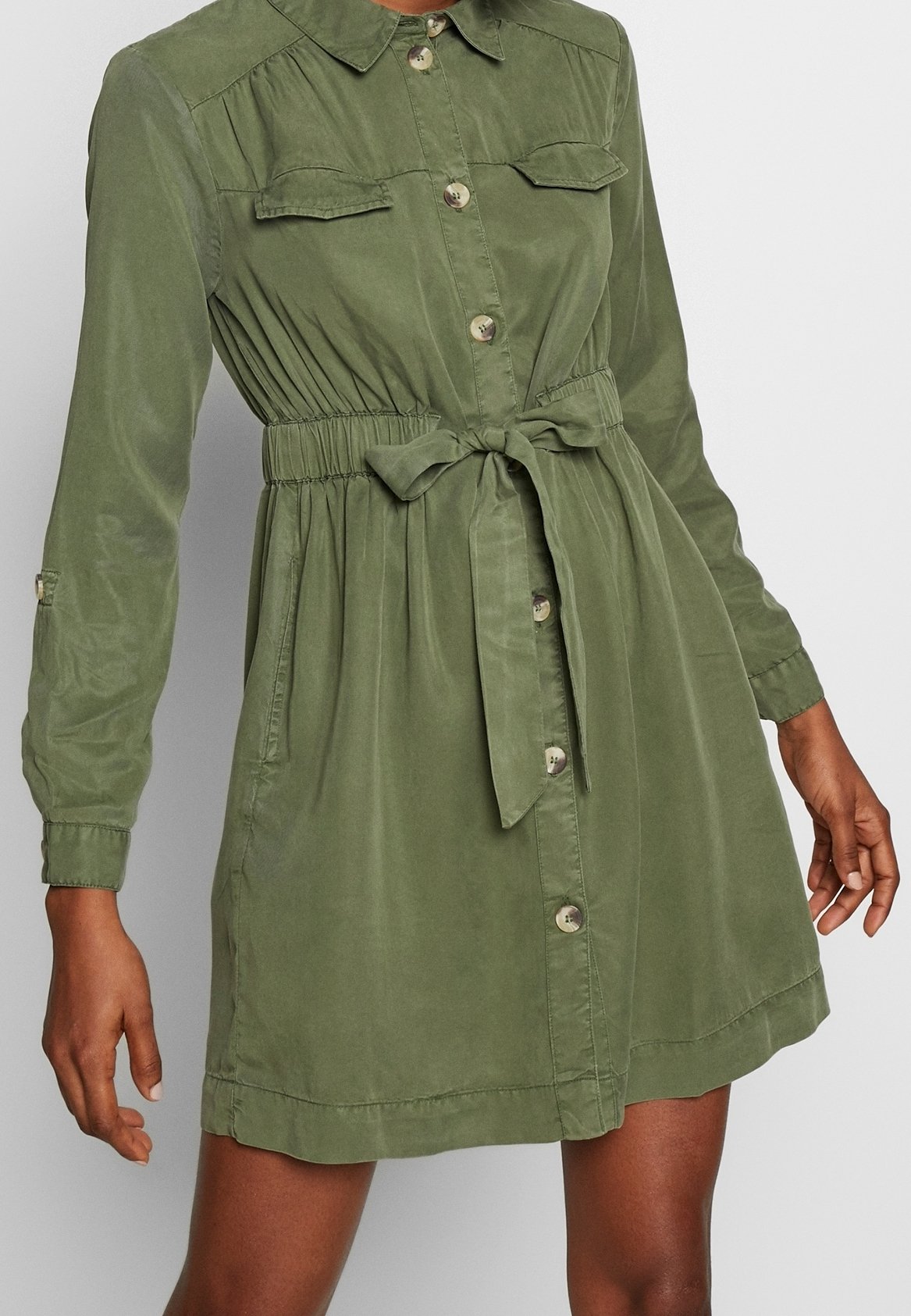 miss selfridge shirt dress Miss Selfridge cutwork hem T-shirt dress in olive