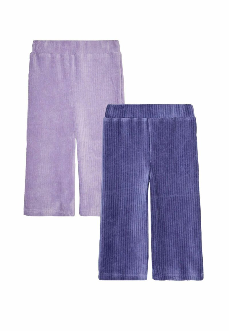 Divas pārus korduroja bikses gaisši violetā un tumši violetā krāsā, ar ribotu tekstūru un elastīgu jostu.