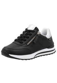 Svart atletisk sneaker med ovandel i syntetmaterial och snörning samt siddragkedja. Har vita detaljer och en texturerad gummisula.