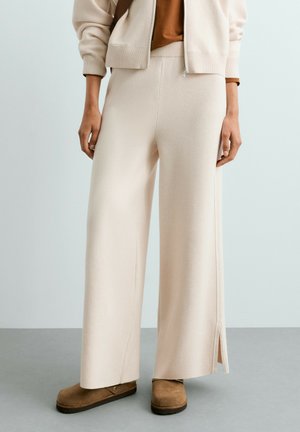 OYSHO, WIDE-LEG CONTRAST PIPING TROUSERS - Pantalon classique - ecru