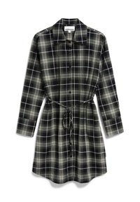 Abito a camicia a quadri bianchi e neri, con colletto, maniche lunghe, bottoni e dettaglio in vita con cintura. Realizzato in tessuto morbido con una vestibilità comoda.