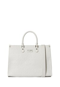 Borsa a tracolla sintetica bianca e testurizzata con motivo a logo in rilievo, doppi manici e tracolla rimovibile. Accessori in metallo color argento.