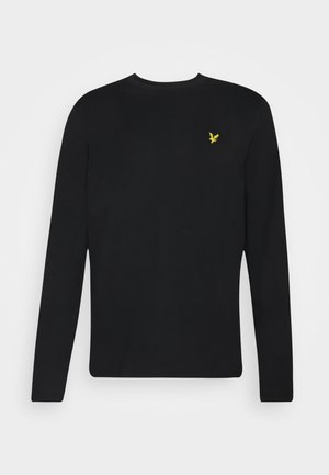 Black long-sleeve sweatshirt featuring a round neck, smooth texture, and a small yellow eagle logo on the left chest.