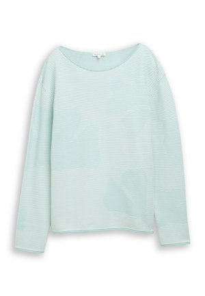 Hellblaues Langarmshirt mit dezenten horizontalen Streifen und rundem Ausschnitt, gefertigt aus strukturiertem Stoff.