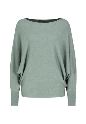Helles grünes, übergroßes Sweater aus einem weichen Strickstoff. Verfügt über einen weiten Boot-Ausschnitt und lange, eng anliegende Ärmel mit gerippten Bündchen.