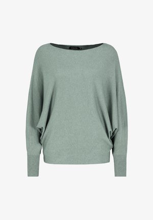 Lichtgroene oversized trui van een zachte gebreide stof. Kenmerkt een brede bootnek en lange, aansluitende mouwen met geribbelde manchetten.