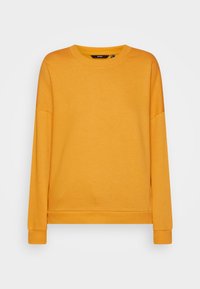 Felpa gialla a maniche lunghe in cotone. Presenta un collo a giro e polsini a coste, con una vestibilità rilassata. Nessun motivo o dettaglio decorativo.