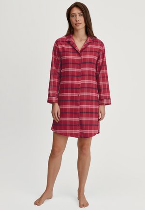 Camicia da notte a quadri rossi con colletto, maniche lunghe e vestibilità morbida. Tessuto morbido con una finitura leggermente testurizzata.