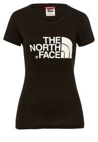 Černé krátký rukáv fitted tričko s bílým logem "THE NORTH FACE" a symbolem půl domku na přední straně.