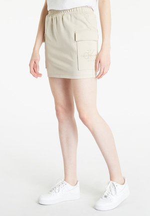 EMBROIDERED MONOLOGO - Minifalda - beige