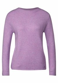 Lila långärmad tröja med rundad halsringning, tillverkad av mjukt, texturerat tyg. Har diskret logotype vid fållen.