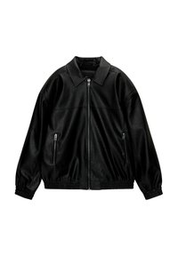 WITH ELASTICATED HEM - Faux leather jacket - black