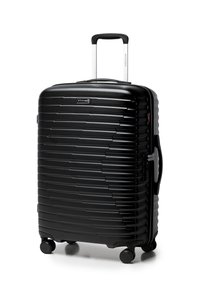 Maleta rígida negra con ruedas y mango extensible, marca "Wittchen" en el frente, y asa lateral con cerradura integrada.