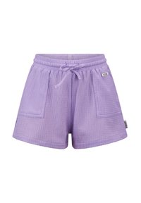 Lila shorts van gestructureerde stof, met een elastische tailleband met een trekkoord en twee vo pockets. Labeldetail aan de zijkant.