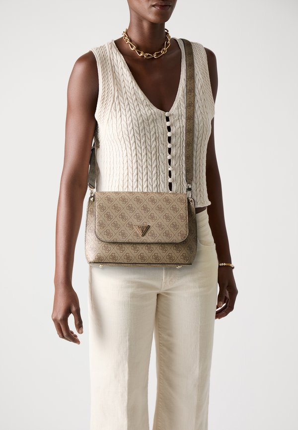MERIDIAN FLAP CROSSBODY - Cross body bag - latte logo