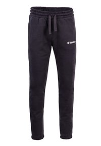 Pantalones jogger gris oscuro hechos de algodón suave. Presenta una cintura elástica con cordón y un pequeño logo en la parte superior de la pierna izquierda.