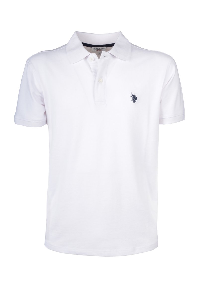 Bílá polo triko vyrobené z bavlny s klasickým límečkem, krátkými rukávy a malým námořnickým logem na levé straně hrudi. Hladký materiál.