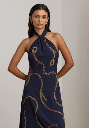 BELTING-MOTIF SEQUINED CREPE HALTER GOWN - Alkalmi viselet - navy multi