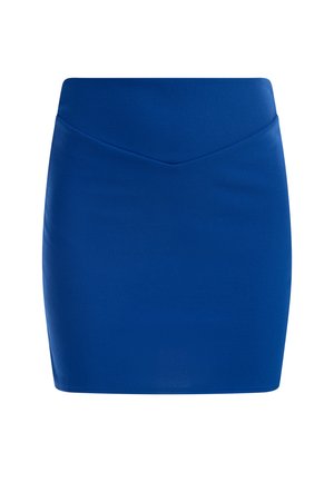 Mini falda azul con un diseño ajustado, textura suave y una costura frontal en forma de V. Fabricada con un tejido elástico para mayor comodidad.