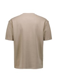 Lichtbeige kortemouwen T-shirt met een ronde hals, gemaakt van zacht materiaal, met een relaxte pasvorm en een eenvoudige ontwerp zonder patronen.