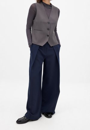 WIDE MID WAIST - Trousers - dark navy