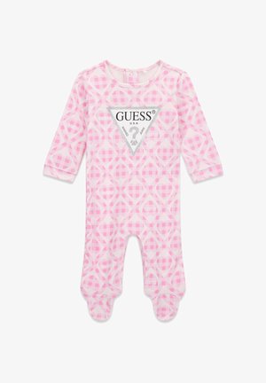 Roosa ruuduline pika varrukaga beebikombekas, millel on rinnal kolmnurkne logomärk ja jalad kaetud jalutossudega. Valmistatud pehmest materjalist.