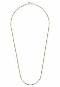 Guldtonet kædetykke med et snoet design, glat tekstur og en sikker lukning med lobster clasp. Elegant og enkelt stil.