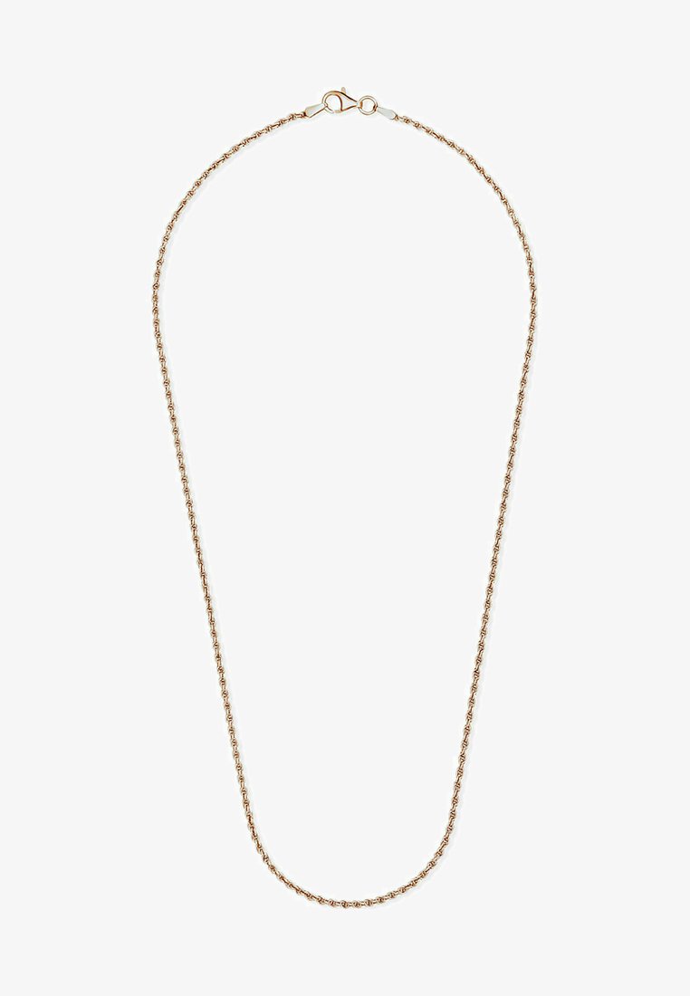 Guldtonet kædetykke med et snoet design, glat tekstur og en sikker lukning med lobster clasp. Elegant og enkelt stil.