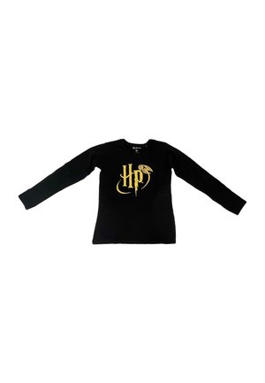 Black long-sleeve shirt with gold "HP" logo and a golden snitch graphic centered on the front.