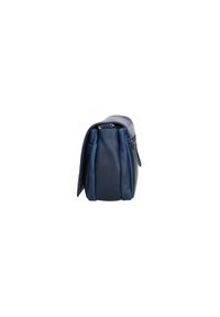 Borsa a mano in pelle blu navy con forma strutturata, dotata di chiusura con zip, tasca laterale e dettagli di cucitura in evidenza. Texture liscia.
