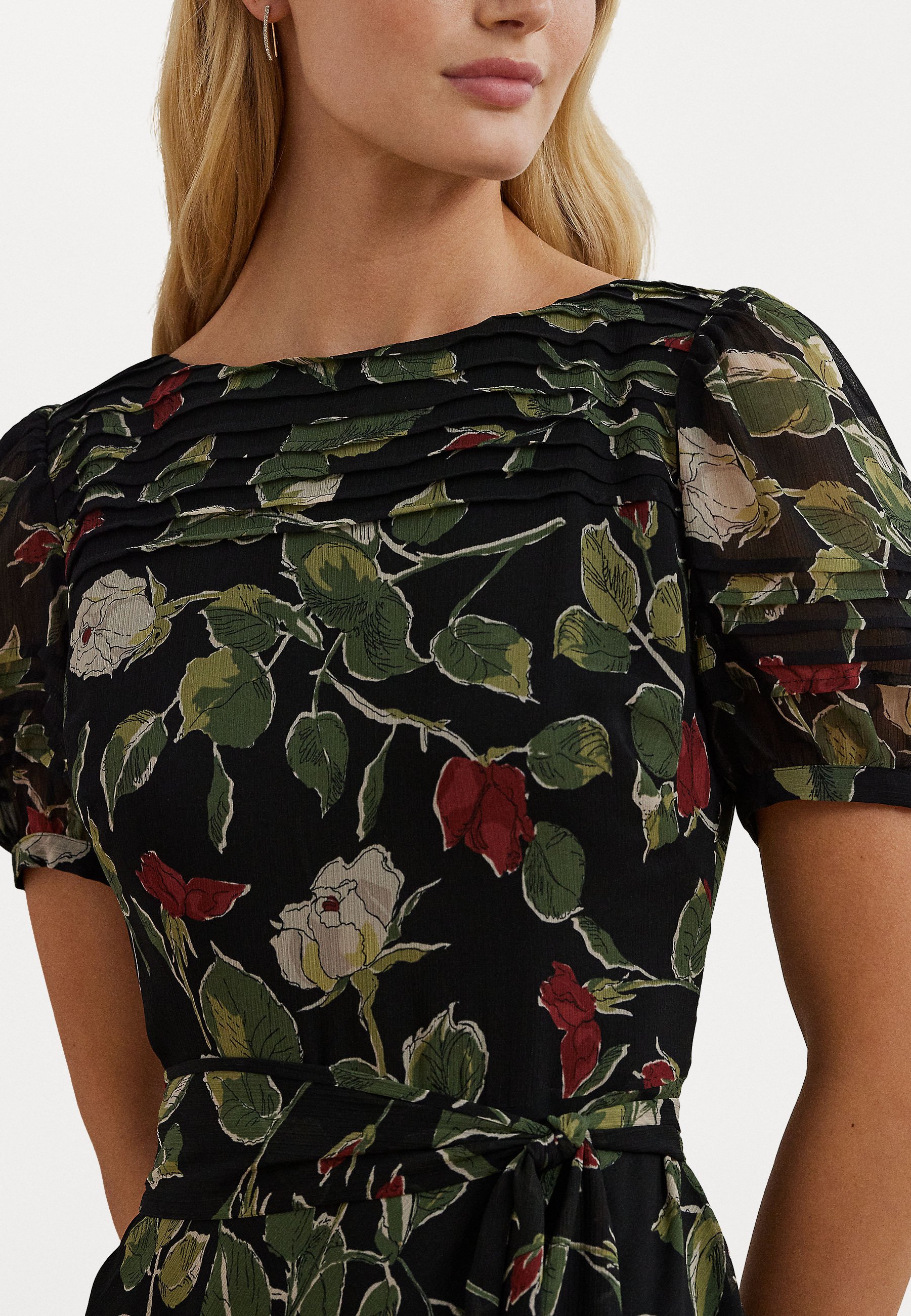 Lauren Ralph Lauren FLORAL GEORGETTE PUFF-SLEEVE DRESS - Robe de jour -  black multi/noir - ZALANDO.FR