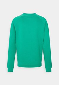 Sudadera verde con cuello redondo, mangas largas y puños acanalados. Hecha de un material suave, presenta un diseño liso sin patrones.