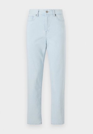 Light blue denim jeans with a straight-leg design, five pockets, and a button closure. Soft texture and clean finish without patterns.