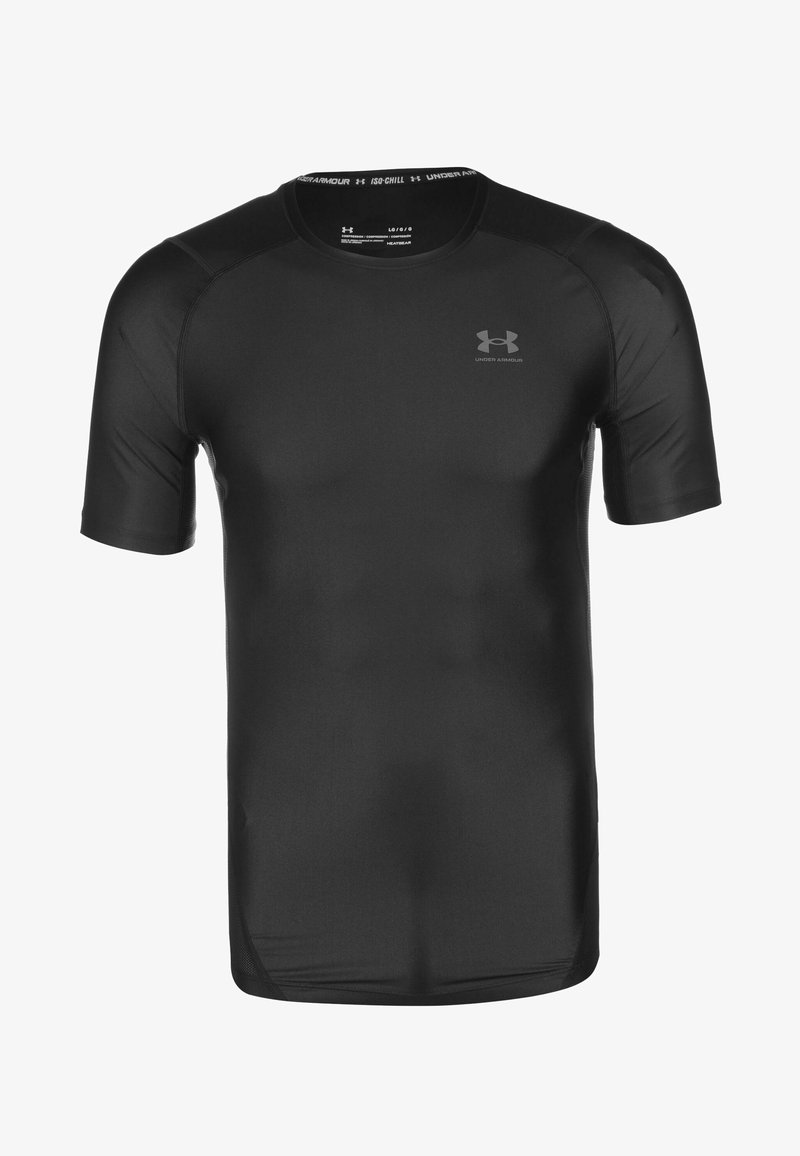 Sort kortærmet Under Armour kompressions T-shirt med rund hals og logo på venstre bryst.